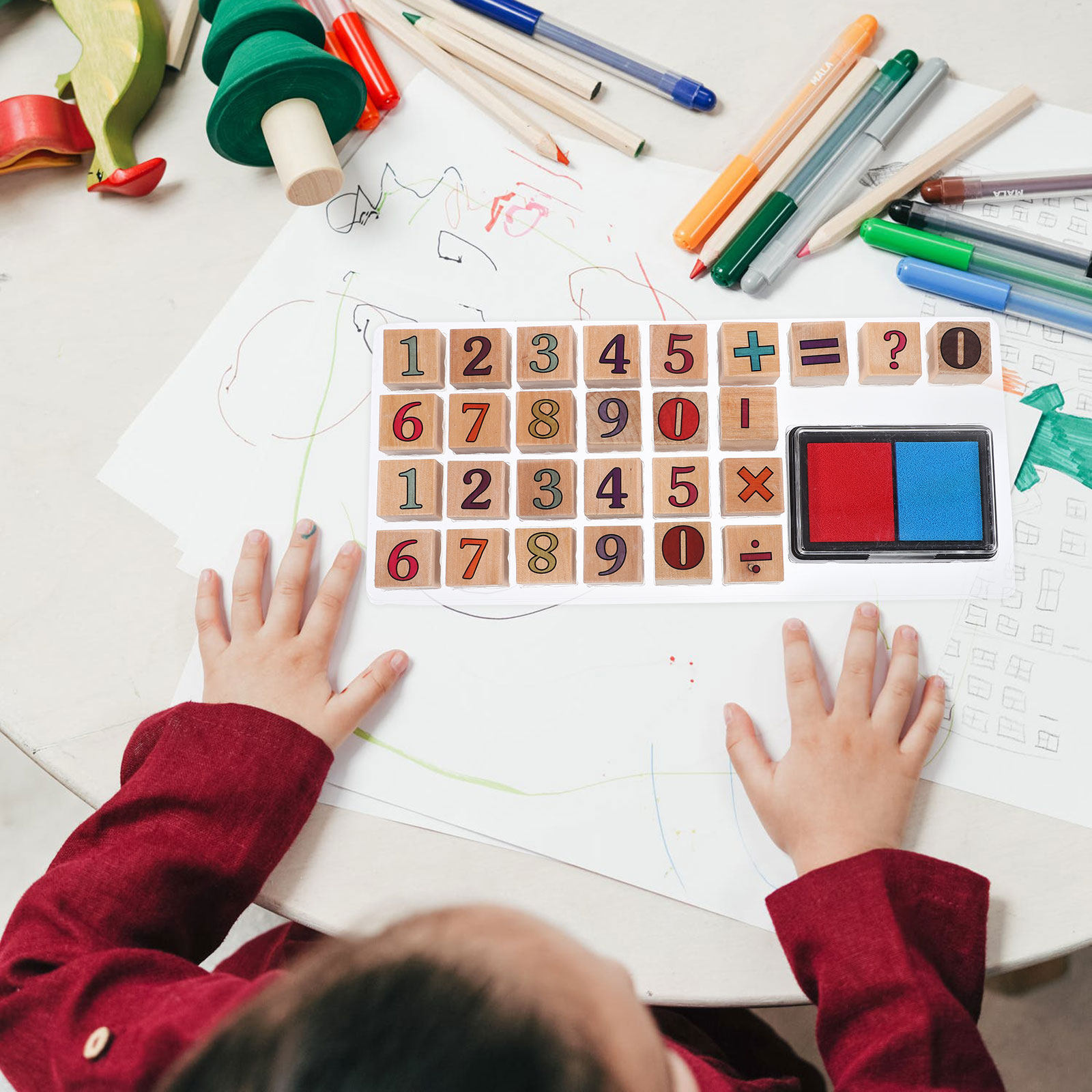 Kids Education Number - 1 zestaw drewnianych stempli z cyframi,