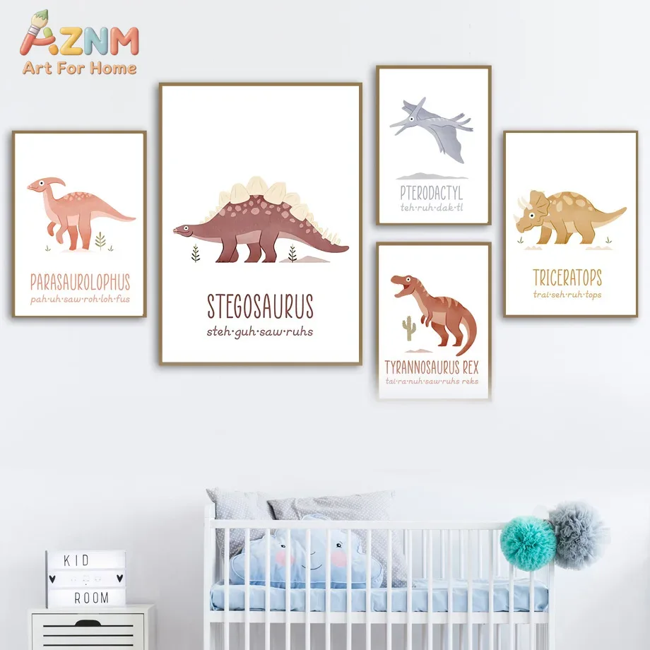 Kids Education Name - AZNM Urocze akwarelowe obrazki dinozaurów na